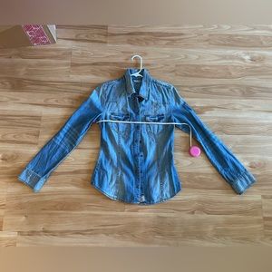 Super Cute Guess Long Sleeve Denim Jean Shirt - Sz S